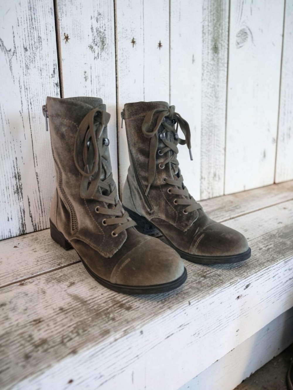 Report Khaki (Velvet) Lace-Up Combat Boots Size 9